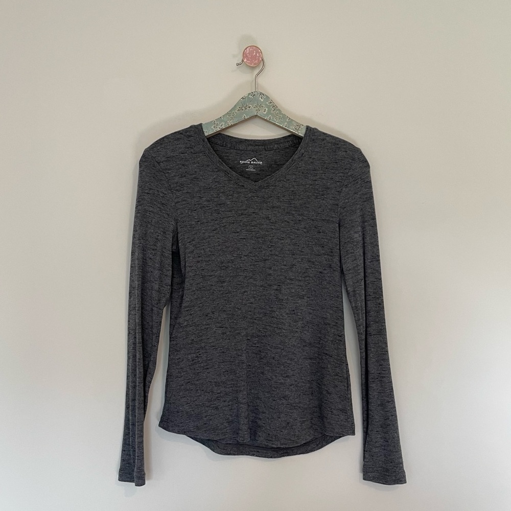 Eddie Bauer Gray Basic Long Sleeve V-neck Tee